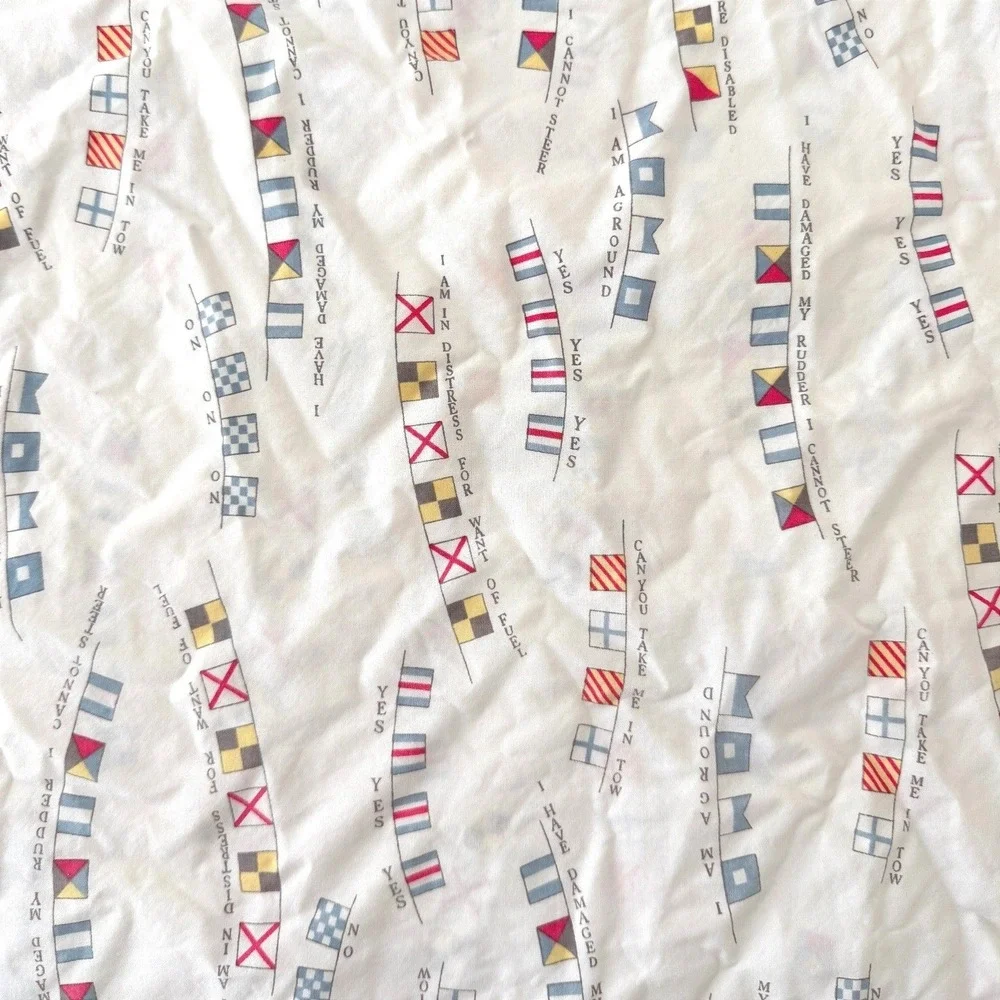 L.L. Bean Twin Sheet Set Nautical Signal Flags Vintage Coastal Rare Print READ